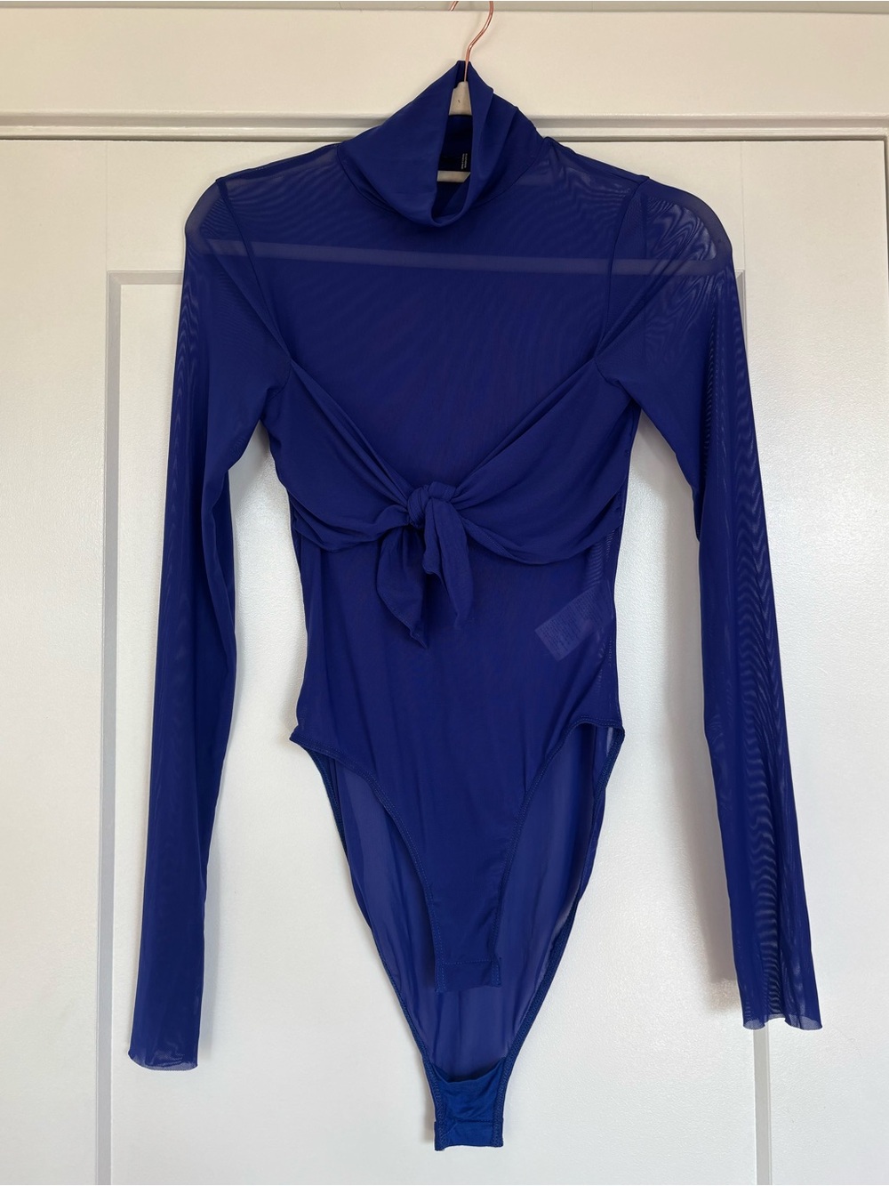 Sheer Long Sleeve Turtleneck Bodysuit- Royal Blue